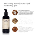 Annmarie Coconut Body Oil, a herb-infused moisturizer, features extra virgin coconut oil, milk thistle seed, and rooibos for skin nourishment.

