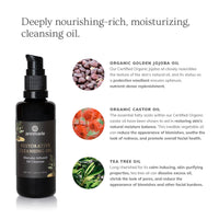 Annmarie's restorative cleansing oil, infused with manuka, jojoba, castor, and tea tree oil, nourishes and moisturizes skin.
