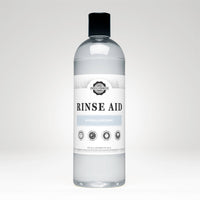 Bottle displays Rustic Strength Hypoallergenic Rinse Aid for sparkling, spot-free dishwashing.