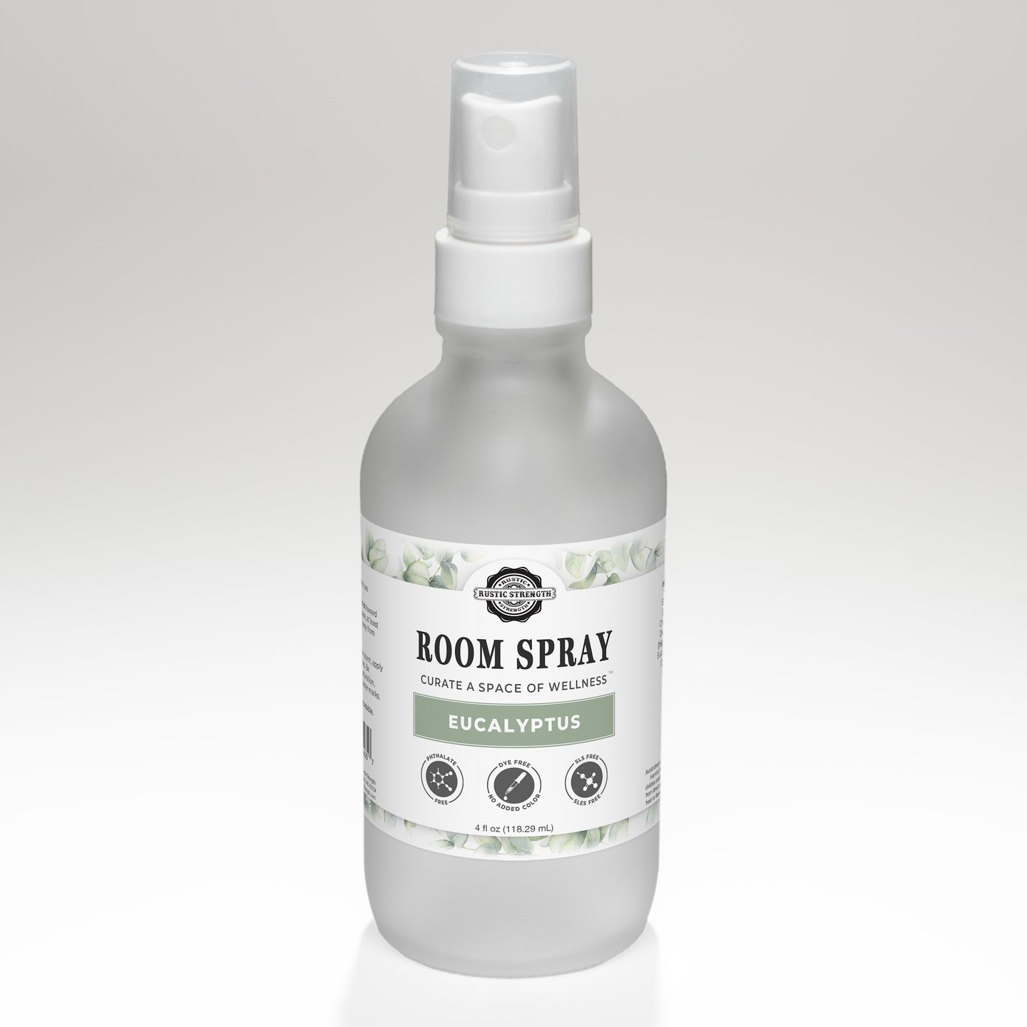 A bottle of Rustic Strength Eucalyptus Room Spray promises a natural, dye-free, and phthalate-free way to curate a space of wellness.
