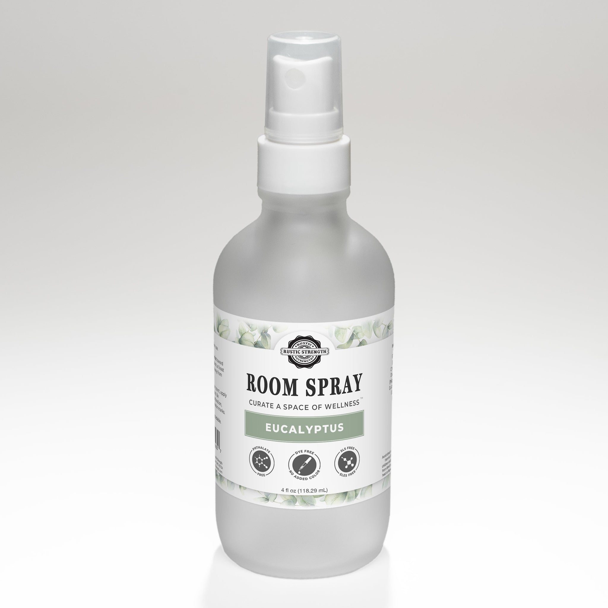 A bottle of Rustic Strength Eucalyptus Room Spray promises a natural, dye-free, and phthalate-free way to curate a space of wellness.
