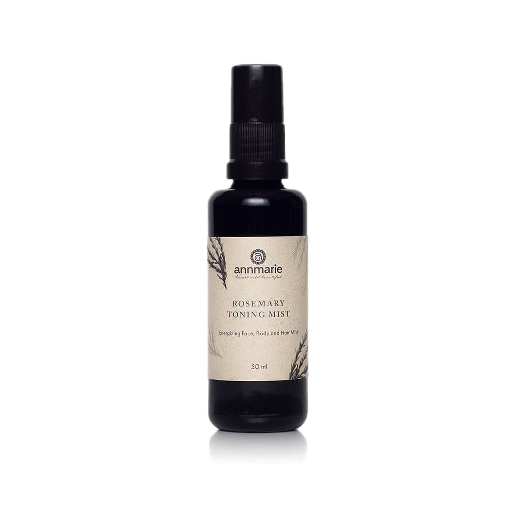 Annmarie Rosemary Toning Mist in a dark spray bottle promises energizing face, body, and hair hydration.
