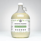 Rustic Strength sells its soothing, rosemary and mint essential oil shampoo in a large, one-gallon glass jug.