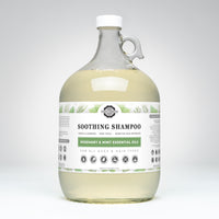 Rustic Strength sells its soothing, rosemary and mint essential oil shampoo in a large, one-gallon glass jug.