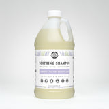 Showcases a large bottle of Rustic Strength Soothing Shampoo with lavender and tea tree essential oils for all ages and hair types.