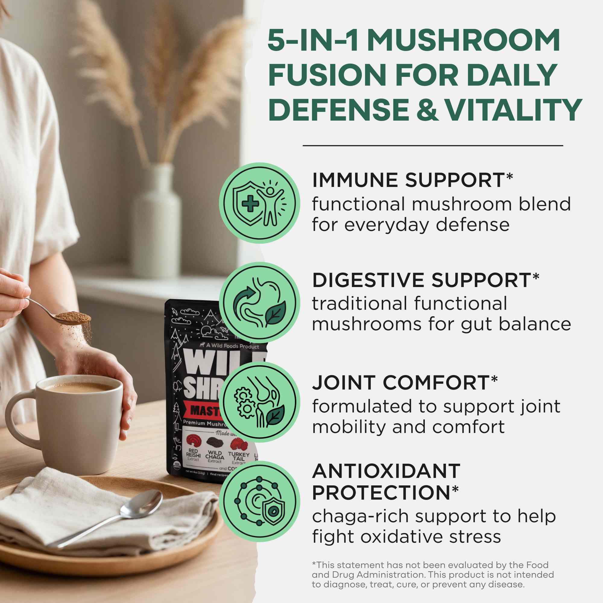 Master Mushrooms Blend, 110 servings – Immune Boosting Adaptogenic Mushrooms