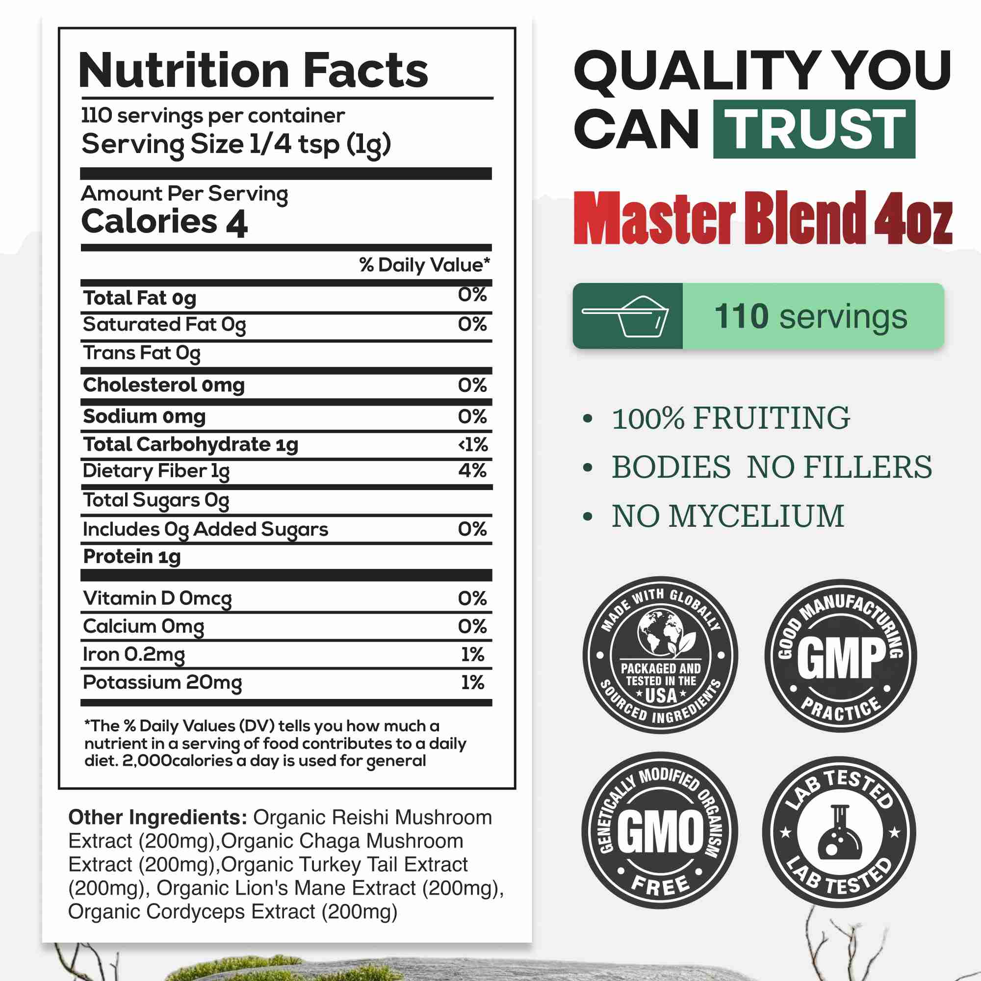 Master Mushrooms Blend, 110 servings – Immune Boosting Adaptogenic Mushrooms