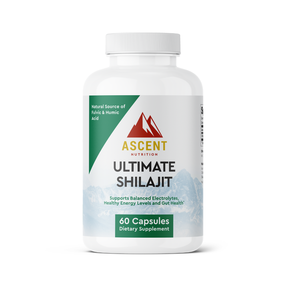 Ascent Nutrition presents Ultimate Shilajit capsules, a natural dietary supplement supporting balanced electrolytes, healthy energy, and gut health.
