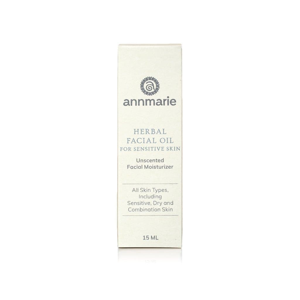 Annmarie Herbal Facial Oil for Sensitive Skin promises unscented moisturization for all skin types in a 15 ML bottle.
