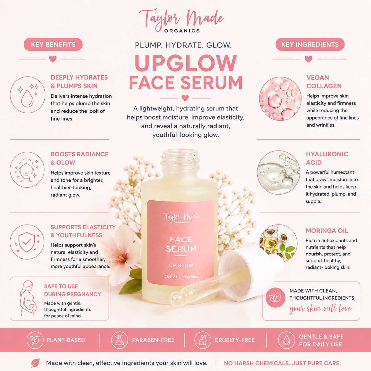 UpGlow Organic Face Serum with Collagen + Hyaluronic Acid