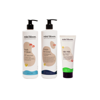 Mini Bloom offers a collection of natural baby care products including 2-in-1 hair and body wash, hair detangling treatment, and silk milk baby cream.
