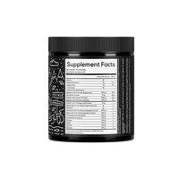View shows the supplement facts label on a black container of Wild Foods Fiber, listing ingredients like psyllium husk and agave inulin.