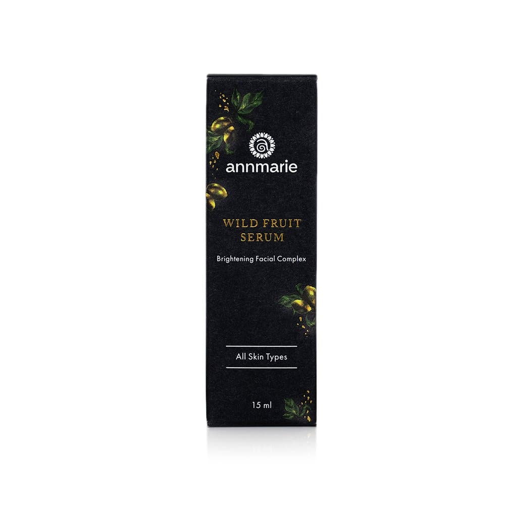 Annmarie Wild Fruit Serum box advertises a brightening facial complex for all skin types.

