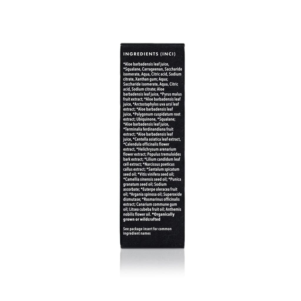 Lists cosmetic product ingredients including aloe vera, squalane, and various plant extracts.
