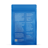 Purity Coffee promotes their Purity CALM naturally decaffeinated organic arabica coffee in a blue barrier bag, highlighting its health benefits and antioxidant properties.
