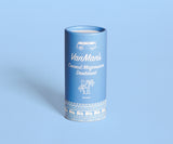 Displaying VanMan's Coconut Magnesium Deodorant in a blue, recyclable tube with vintage van illustrations.
