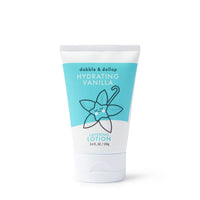 Dabble & Dollop's Hydrating Vanilla layering lotion features a cute flower illustration.
