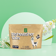See a pouch of Green Llama eco-friendly dishwasher tabs, compostable and boasting a "Llama Approved" seal.
