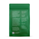 Purity Coffee advertises their organic arabica coffee in a green bag, promoting its health benefits and focus on digestive ease.
