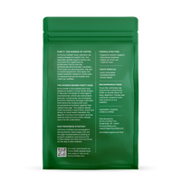 Purity Coffee advertises their organic arabica coffee in a green bag, promoting its health benefits and focus on digestive ease.
