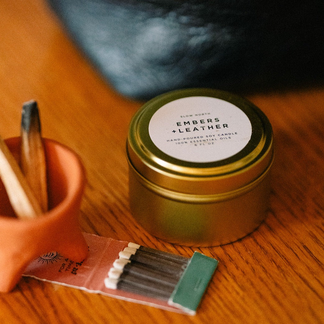 Embers + Leather Soy Wax Candle | Vetiver + Cedar + Patchouli