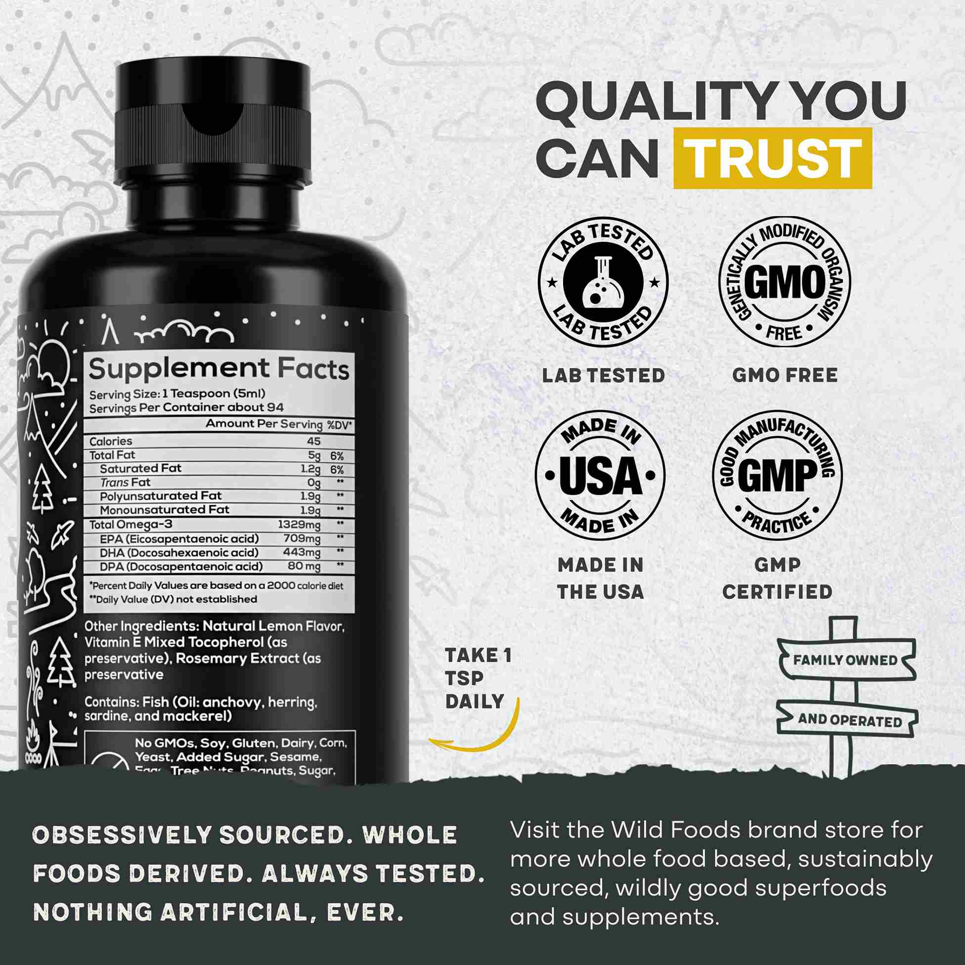 Fish Oil Liquid - Omega-3 DHA, EPA, DPA