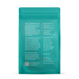 Examine a teal bag of Purity FLOW organic arabica coffee, highlighting its focus on health, flavor notes, and freshness strategy.
