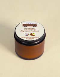 VanMan's magnesium deodorant features a vintage van graphic above natural ingredients like coconut oil, shea butter, and beeswax.