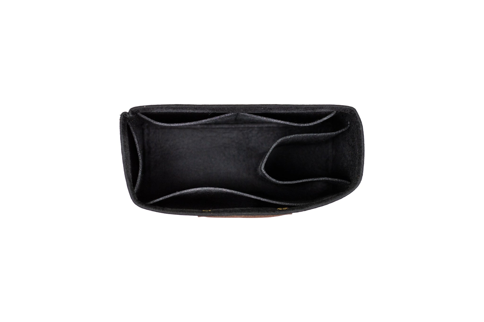 Organize your handbag with a dark gray felt purse organizer featuring multiple compartments for optimal storage.
