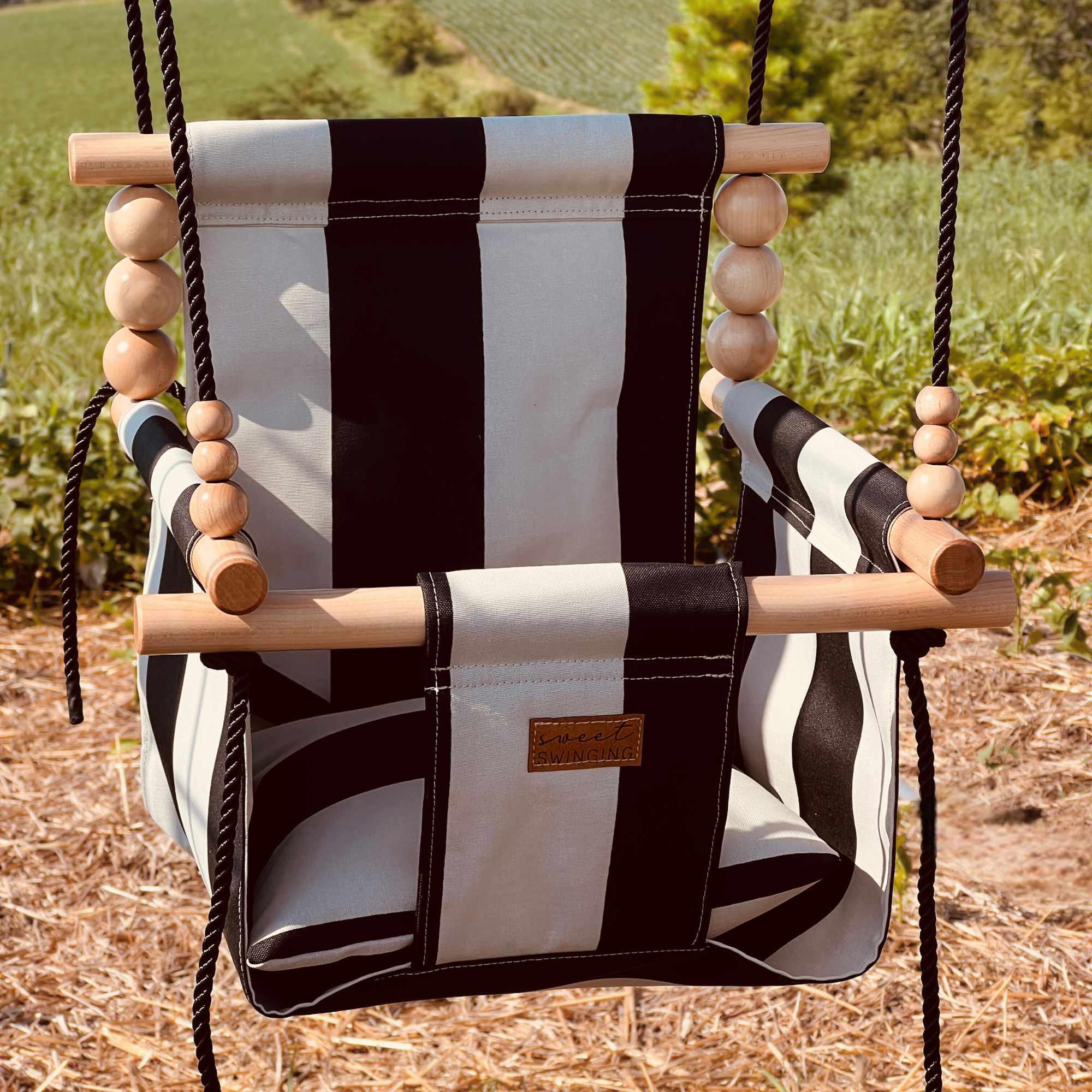 Outdoor High Back Swing – Wide Cream and Black Stripe