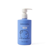 Dabble & Dollop markets their blueberry-scented, tear-free gel body wash and shampoo in a blue pump bottle.
