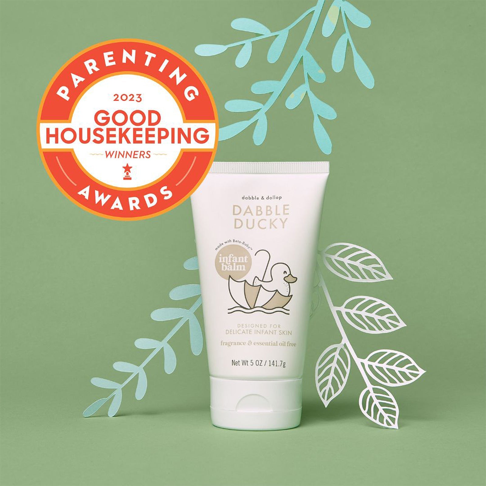 Dabble Ducky infant balm, awarded a 2023 Good Housekeeping Parenting Award, promises delicate skin care.
