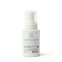 Dabble & Dollop promotes their all-natural, tear-free, 3-in-1 shampoo, bubble bath, and body wash in a white pump bottle.