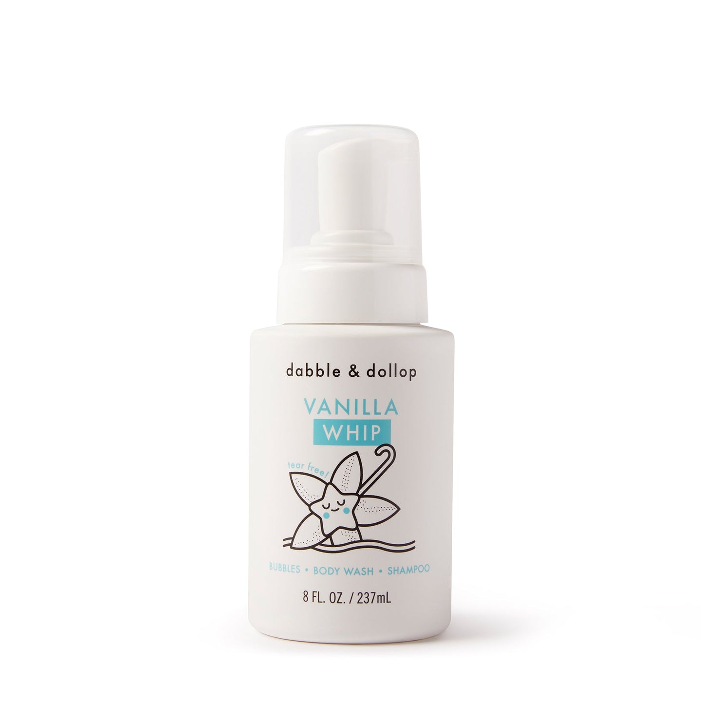 Dabble & Dollop Vanilla Whip offers a tear-free bubbles, body wash, and shampoo in an 8 oz bottle.
