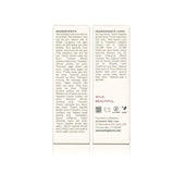 Two columns detail the organic and wildcrafted ingredients list for Annmarie Skin Care, highlighting their natural, non-GMO, and vegan skincare formula.
