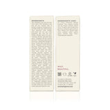 Annmarie Skin Care details their vegan, non-GMO, made-safe skincare product's ingredient list, featuring aloe vera, rosehip seed oil, and botanical extracts, along with company information.
