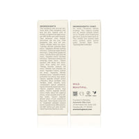 Annmarie Skin Care details their vegan, non-GMO, made-safe skincare product's ingredient list, featuring aloe vera, rosehip seed oil, and botanical extracts, along with company information.
