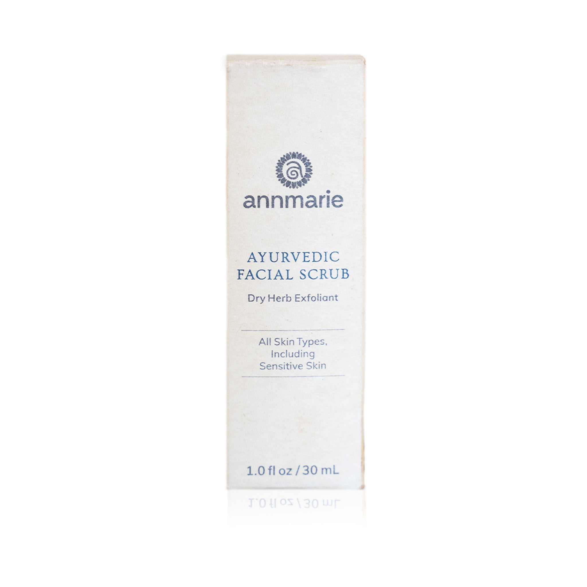 Annmarie's Ayurvedic Facial Scrub box features a dry herb exfoliant suitable for all skin types, including sensitive skin.
