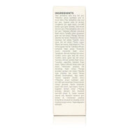 A product label lists the natural ingredients in skincare, including aloe vera, sunflower oil, green tea, and frankincense.
