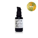Showcases Radiate Facial Moisturizing Oil in a black bottle with a pump, marked "NEW," for radiant skin.
