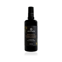 Annmarie's black bottle displays its Botanical Hydration Mist with Immortelle, an Awakening Face & Body Mist in 100 ml.
