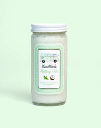 VanMan's Pulling Oils, a jar of organic extra virgin coconut and peppermint oil, features a vintage van illustration.
