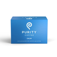 Purity Coffee's "Calm" blend comes packaged in a box of twelve single-serving cups.
