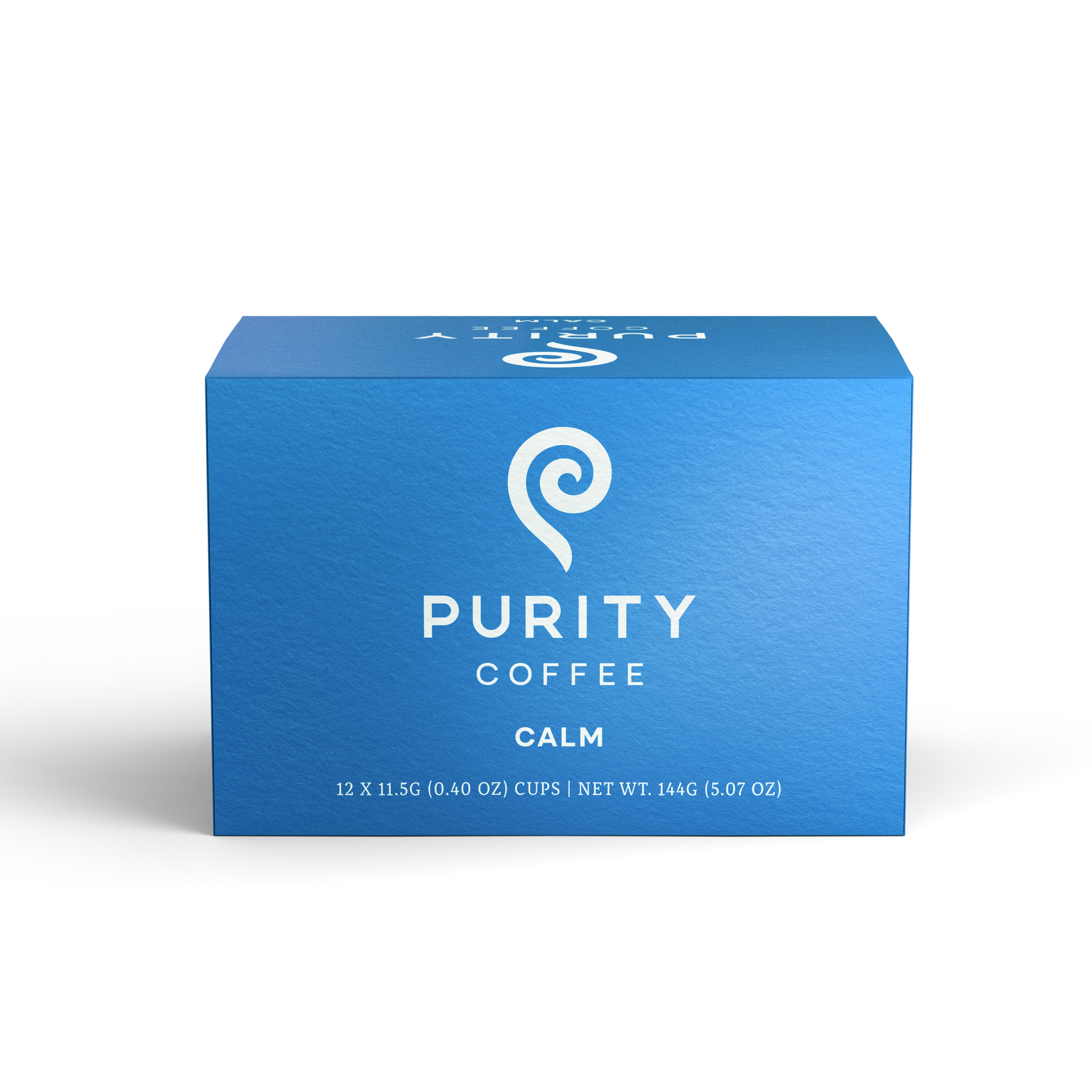 Purity Coffee's "Calm" blend comes packaged in a box of twelve single-serving cups.
