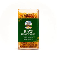 View Register Family Bee Farm's raw wildflower honeycomb in a 5oz container.
