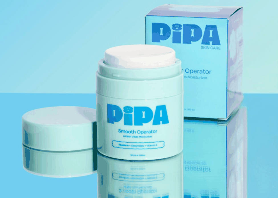 Pipa skincare product and packaging on a blue background