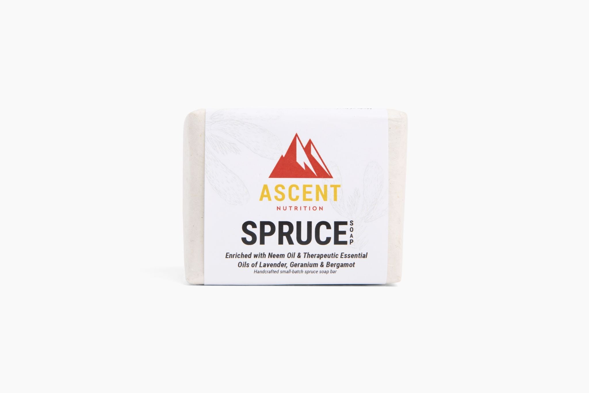 Ascent Nutrition sells a bar of handcrafted small-batch spruce soap, enriched with neem oil and essential oils of lavender, geranium, and bergamot.
